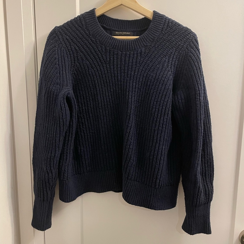Banana Republic chunky marl preppy navy blue sweater m cotton nylon wool